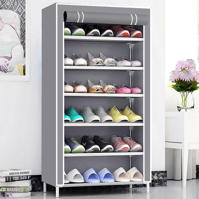 Kuber Industries Kuber Industries Shoe Rack|Non-Woven 6 Shelves Shelf|Foldable Storage Rack Organizer for Shoe, Books (Grey)  - Image 1