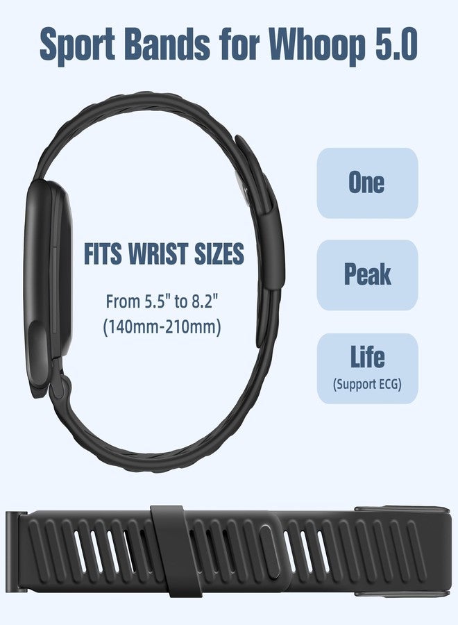 Getino Sport Band Compatible with Whoop 5.0 Bands One, Peak and Life/MG, Breathable Waterproof Silicone Adjustable Replacement Accessories Strap for Whoop Band 5.0 Fitness Activity Tracker, Black - Image 4