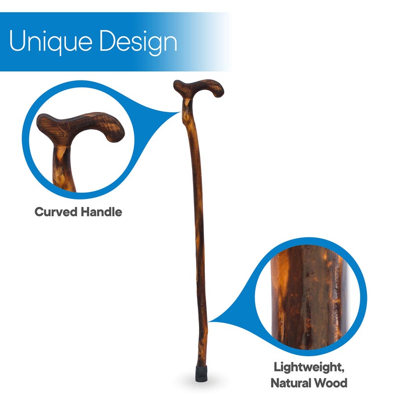 RMS Wood Cane - 36 Inches Natural Wood Walking Stick - Handcrafted Wooden Offset Cane for Men or Women (Smooth Derby Handle) - Image 4