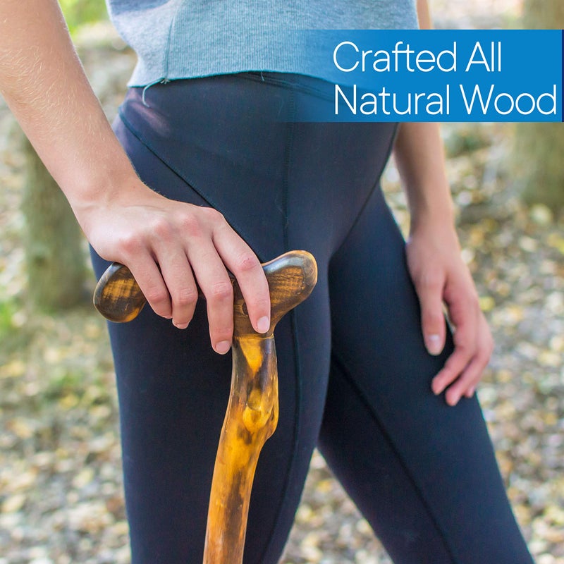 RMS Wood Cane - 36 Inches Natural Wood Walking Stick - Handcrafted Wooden Offset Cane for Men or Women (Smooth Derby Handle) - Image 2