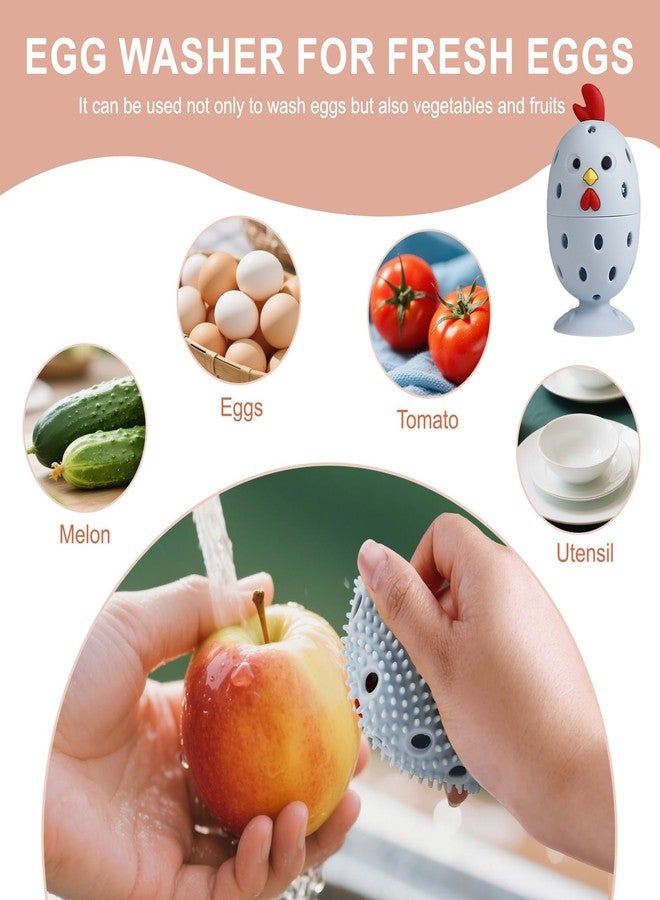 Wonlex Silicone Egg Cleaner for Fresh Eggs, Vegetable and Fruit Scrubber Tool Reusable Cleaning Brush for Egg Washer (Blue) - Image 2