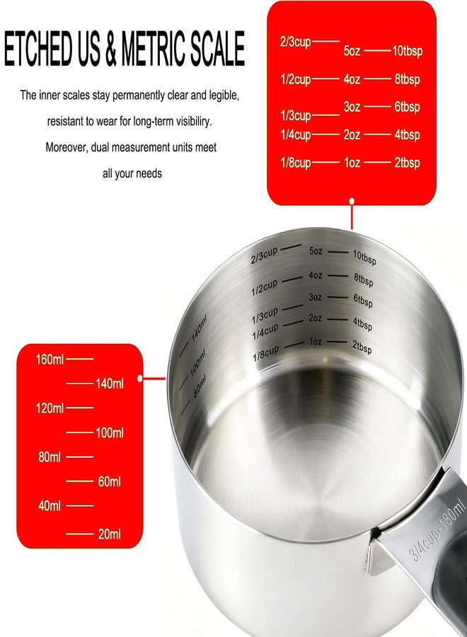 DOTINGHUX 3/4 Cup(180ml) Stainless Steel Measuring Cup with Magnetic Handle and Inner Measuring Marks-1 PCS - Image 3