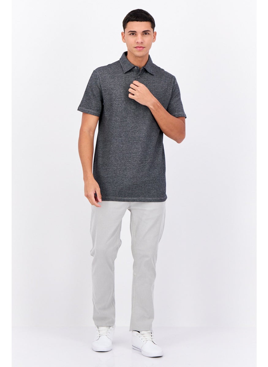 French Connection Men Regular Fit Short Sleeves Heather Polo Shirt, Black  - Image 4