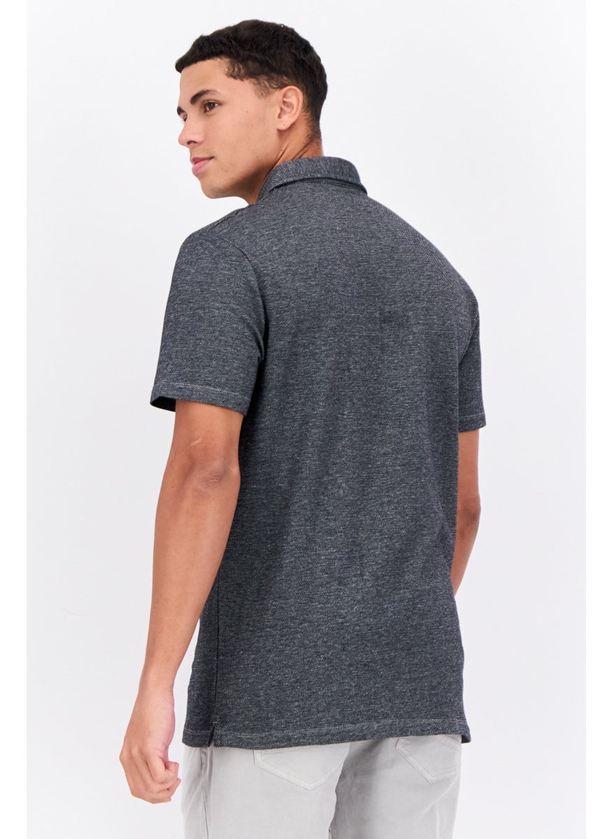 French Connection Men Regular Fit Short Sleeves Heather Polo Shirt, Black  - Image 3