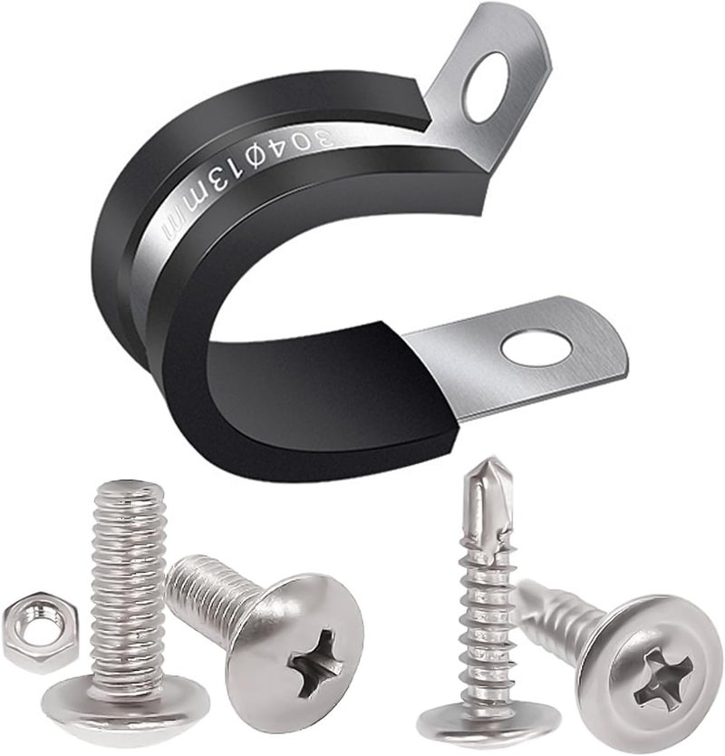 Twidec /50PCS 1/2 Inch Cable Clamp 304 Stainless Steel Rubber Coated Cushion Pipe Clamps,Metal Clamp,With Metal Rubber Clips For Automotive Wire Tube Pipe Clamps N-056-1/2 - Image 1
