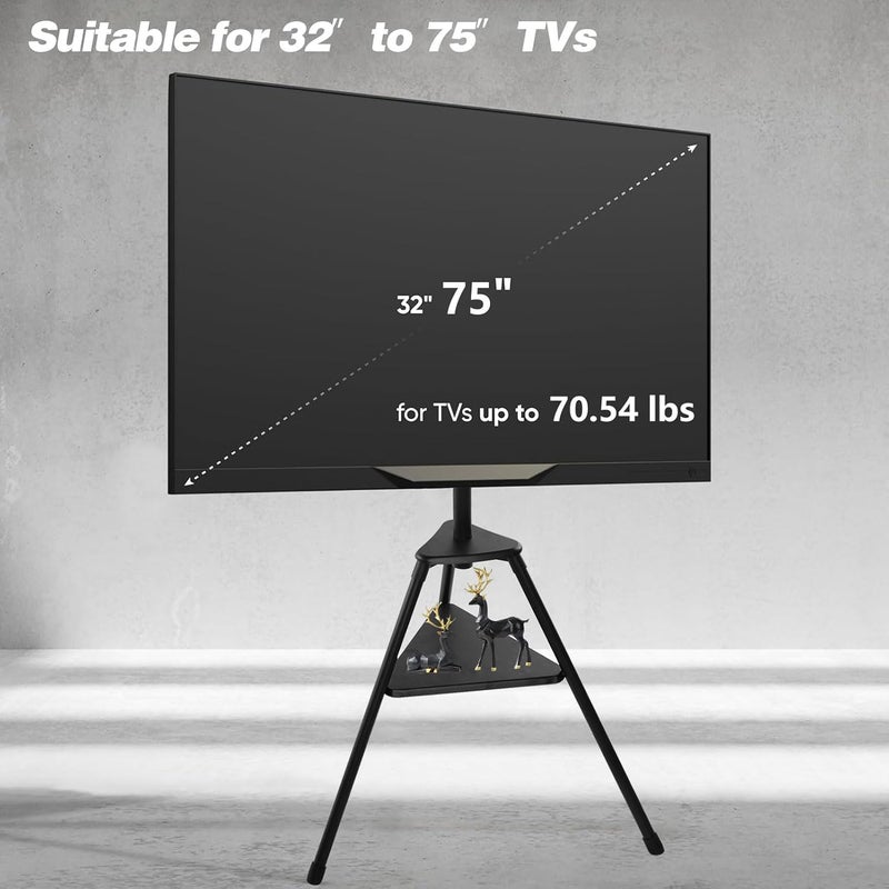 TDOO TV Stand, Artistic Easel TV Stand with Swivel and Tripod Base for 32-75 inch LED LCD OLED Flat Screens, Height Adjustable Cable Managment, 180°Swivel Portable Mobile TV Stand for Home - Image 3