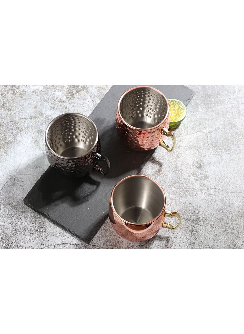 1-Pieces Moscow Mule Cup Stainless Steel Copper Hammered Cups Ice Drinking Cup Rose Gold-A 530ml  - Image 5
