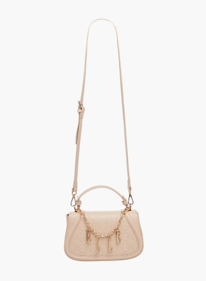 ELLE Monogram Embossed Satchel Bag with Metal Accent