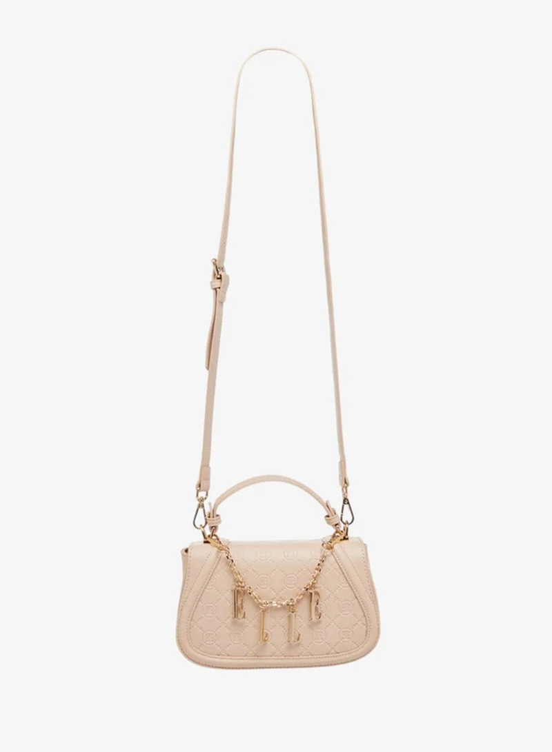 ELLE Monogram Embossed Satchel Bag with Metal Accent