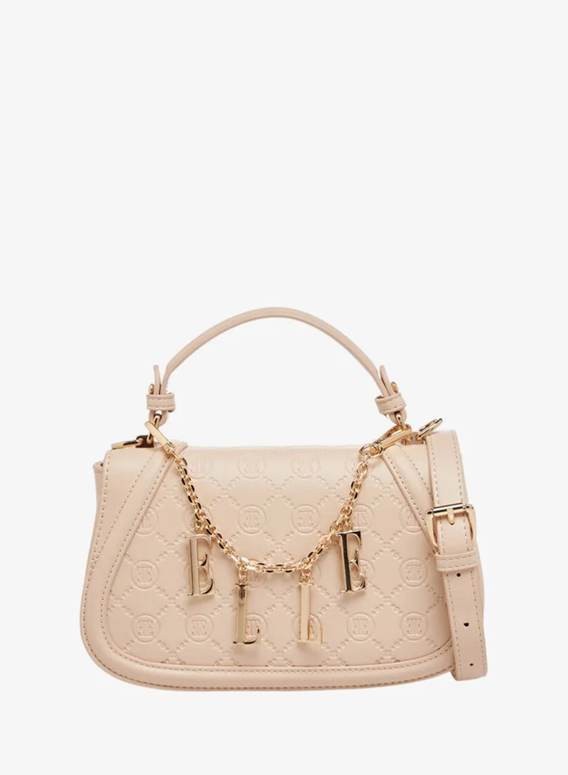 ELLE Monogram Embossed Satchel Bag with Metal Accent