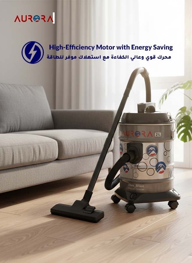 AURORA 21L Vacuum Cleaner, 2000W | High-Efficient Motor & Powerful Suction | Grey Color | Strong Metal Body | Dual-Purpose Floor Brush | Model: AR-21VSY - Image 5