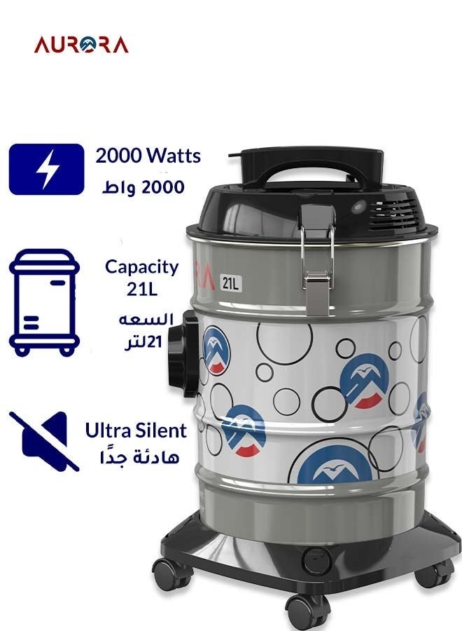 AURORA 21L Vacuum Cleaner, 2000W | High-Efficient Motor & Powerful Suction | Grey Color | Strong Metal Body | Dual-Purpose Floor Brush | Model: AR-21VSY - Image 2