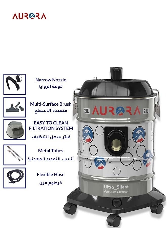 AURORA 21L Vacuum Cleaner, 2000W | High-Efficient Motor & Powerful Suction | Grey Color | Strong Metal Body | Dual-Purpose Floor Brush | Model: AR-21VSY - Image 3