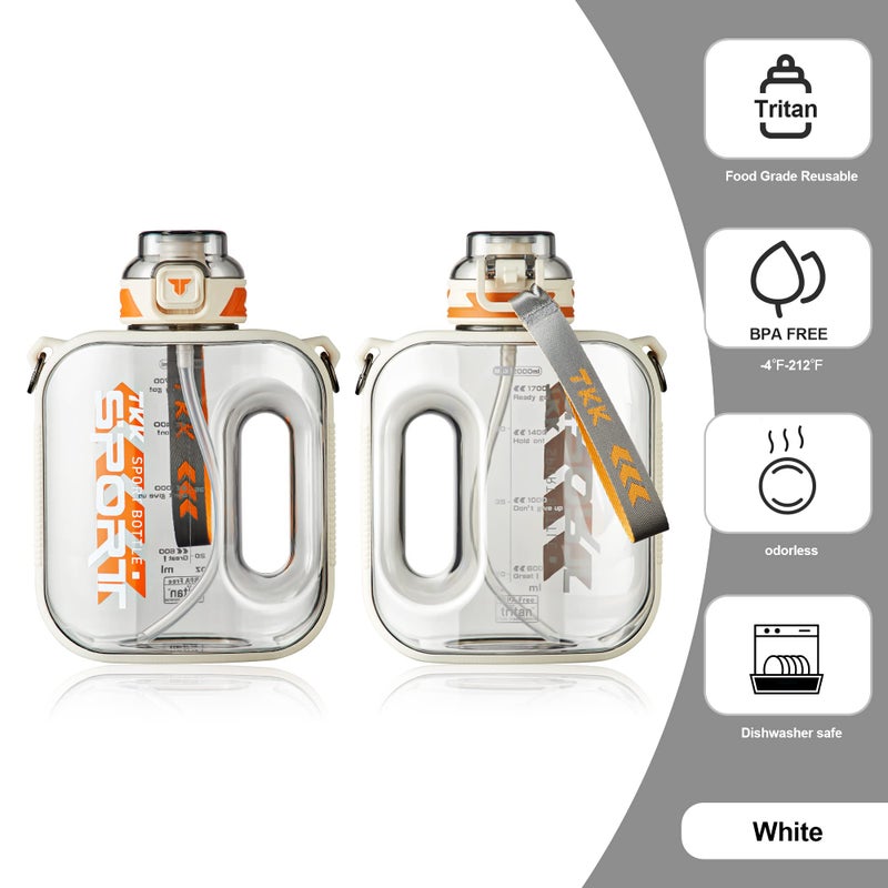 TKK Half Gallon Water Bottle Jug with Straw Large Capacity Plastic Water Bottle Dishwasher Safe 1/2 Gallon 64 Oz Water Bottle Jug BPA Free Tritan for Gym Yoga Travel Camping Outdoor White - Image 4