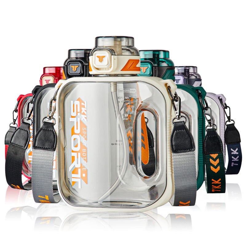 TKK Half Gallon Water Bottle Jug with Straw Large Capacity Plastic Water Bottle Dishwasher Safe 1/2 Gallon 64 Oz Water Bottle Jug BPA Free Tritan for Gym Yoga Travel Camping Outdoor White - Image 1