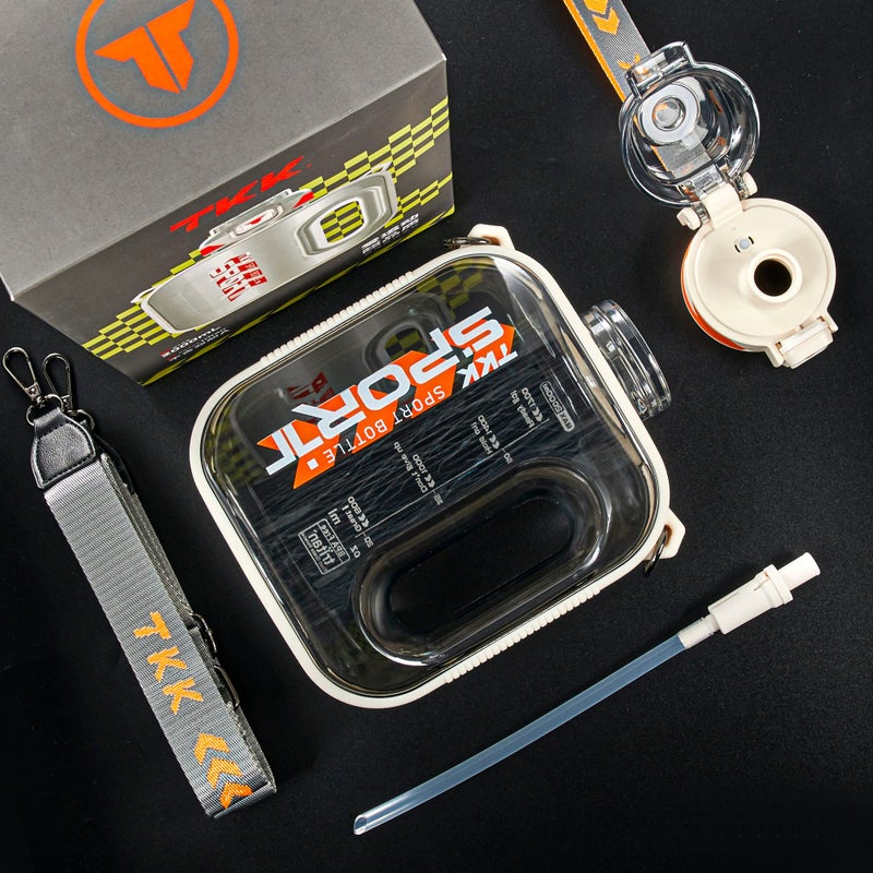 TKK Half Gallon Water Bottle Jug with Straw Large Capacity Plastic Water Bottle Dishwasher Safe 1/2 Gallon 64 Oz Water Bottle Jug BPA Free Tritan for Gym Yoga Travel Camping Outdoor White - Image 2