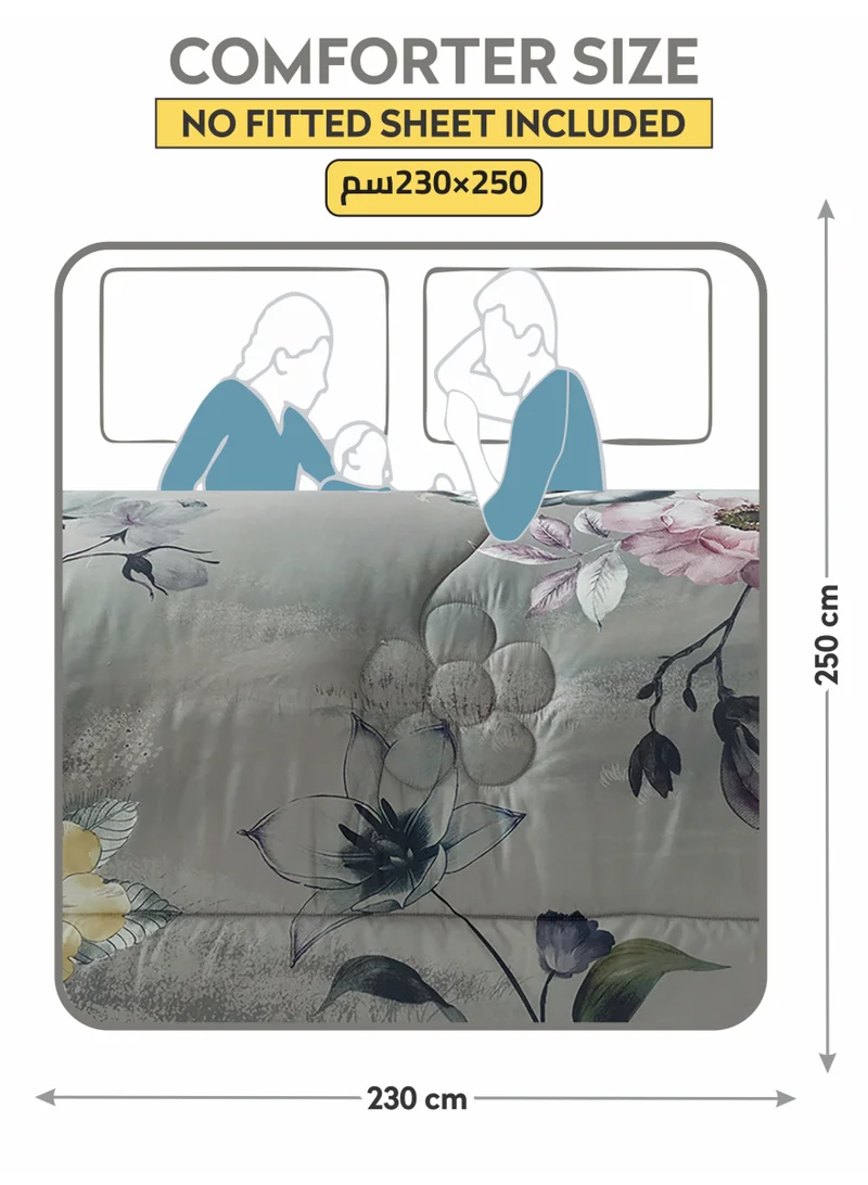 Donetella Bedding Comforter Set, King Size 250x230cm - 4-Pcs Digital Print Quilted Bed Set, Microfiber Fabric - 1 Comforter, 2 Pillow Shams,1 Cushion Cover.