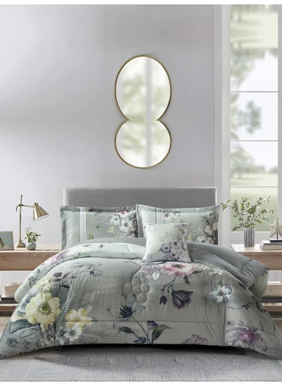Donetella Bedding Comforter Set, King Size 250x230cm - 4-Pcs Digital Print Quilted Bed Set, Microfiber Fabric - 1 Comforter, 2 Pillow Shams,1 Cushion Cover.