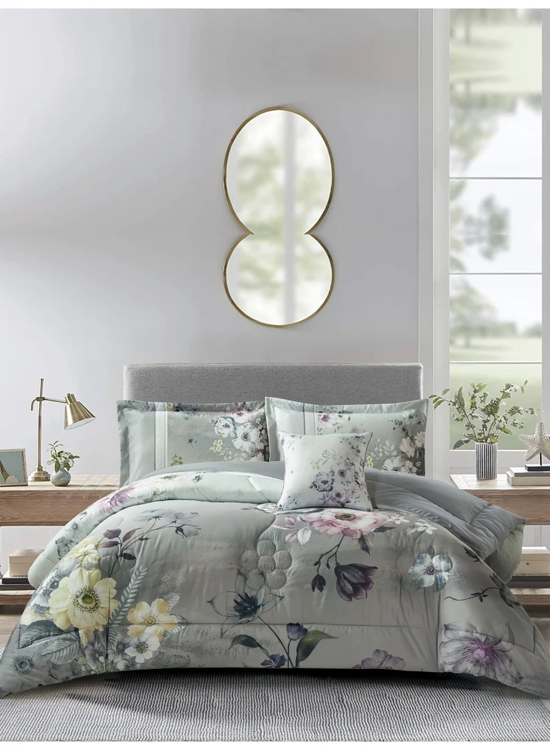 Donetella Bedding Comforter Set, King Size 250x230cm - 4-Pcs Digital Print Quilted Bed Set, Microfiber Fabric - 1 Comforter, 2 Pillow Shams,1 Cushion Cover.