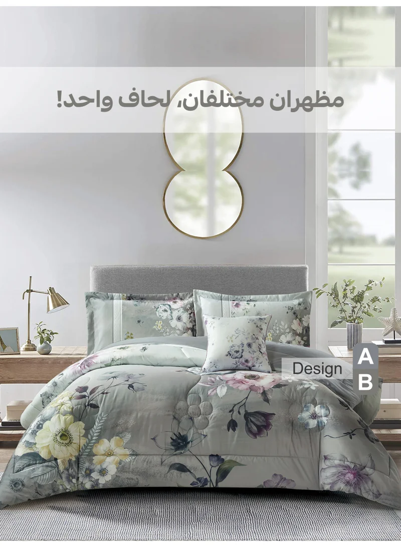 Donetella Bedding Comforter Set, King Size 250x230cm - 4-Pcs Digital Print Quilted Bed Set, Microfiber Fabric - 1 Comforter, 2 Pillow Shams,1 Cushion Cover.