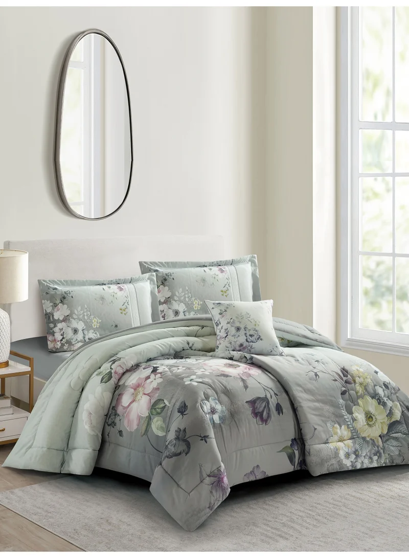 Donetella Bedding Comforter Set, King Size 250x230cm - 4-Pcs Digital Print Quilted Bed Set, Microfiber Fabric - 1 Comforter, 2 Pillow Shams,1 Cushion Cover.