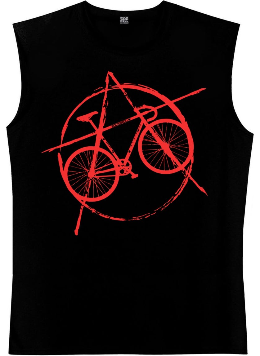 Rock&Roll Bicycle Black Cut Arm | Sleeveless Men's T-Shirt | Athlete  - Image 3
