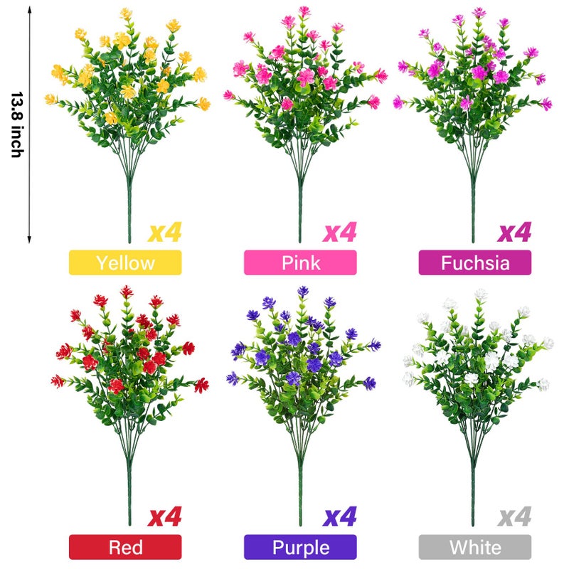 Roberly 24 Bundles Artificial Flowers for Outdoors, UV Resistant Eucalyptus Fake Flowers Shrubs Greenery Plastic Plants for Garden Porch Window Box Farmhouse Indoor Home Decor, Mixed - Image 2