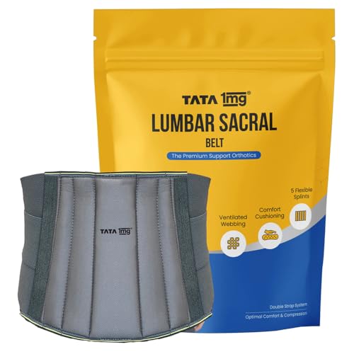 TATA 1MG Lumbar Sacral Belt For Back Sprains, Strains, & Muscle Spasms, Unisex With 5 Flexible Splints for Lower Back Support, XL,Pack Of 1 - Image 1