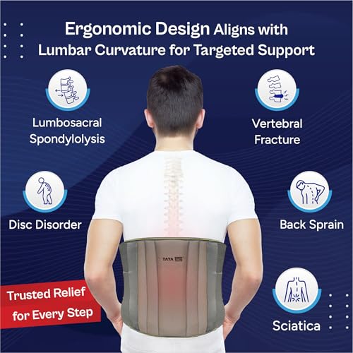TATA 1MG Lumbar Sacral Belt For Back Sprains, Strains, & Muscle Spasms, Unisex With 5 Flexible Splints for Lower Back Support, XL,Pack Of 1 - Image 3