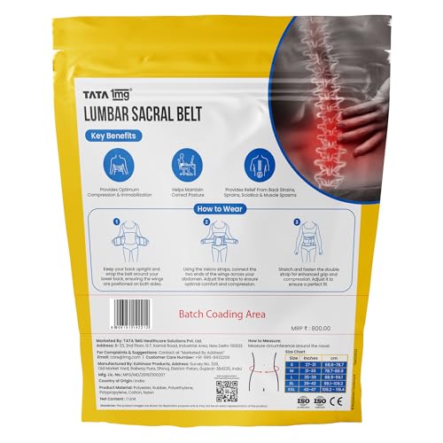 TATA 1MG Lumbar Sacral Belt For Back Sprains, Strains, & Muscle Spasms, Unisex With 5 Flexible Splints for Lower Back Support, XL,Pack Of 1 - Image 2