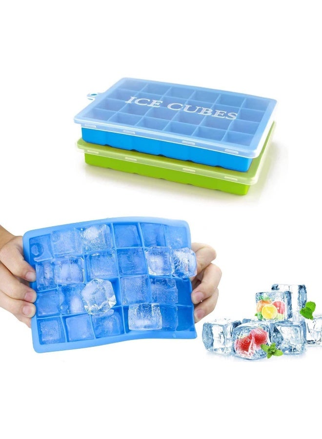 MOMENT 2 Pack Ice Cube Trays, Silicone Ice Tray with Removable Lid Easy-Release Flexible Ice Cube Molds 24 Cubes per Tray for Cocktail, Whiskey, Baby Food, Chocolate, BPA Free. Mix color - Image 1