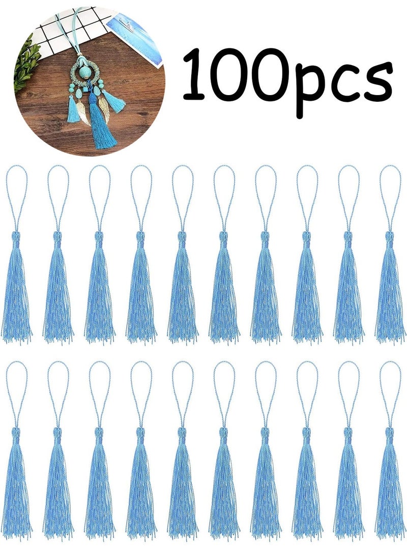 Colorful Silk Tassels with Hanging Rope Sky Blue for Home Decor, Curtains, Jewelry, Weddings, and Keychains 100 Pieces - Image 1