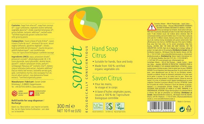 Sonett Organic Hand Soap Liquid Citrus Body Care suitable for hands Face and body 6 Count Certified Organically Grown - Image 5