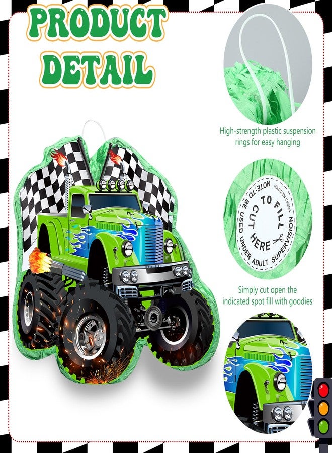 Faccito Piñata Truck Race Car with Blindfold and Stick, Small Green Racing Piñata for Boys Party Decoration, 14. 1 x 12. 6 x 3. 2 Inch for Cool Race Car Theme Birthday Baby Shower Party Supplies - Image 3