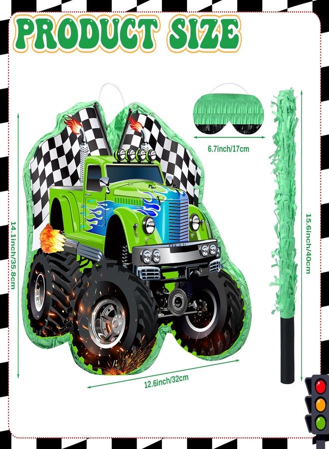 Faccito Piñata Truck Race Car with Blindfold and Stick, Small Green Racing Piñata for Boys Party Decoration, 14. 1 x 12. 6 x 3. 2 Inch for Cool Race Car Theme Birthday Baby Shower Party Supplies - Image 2