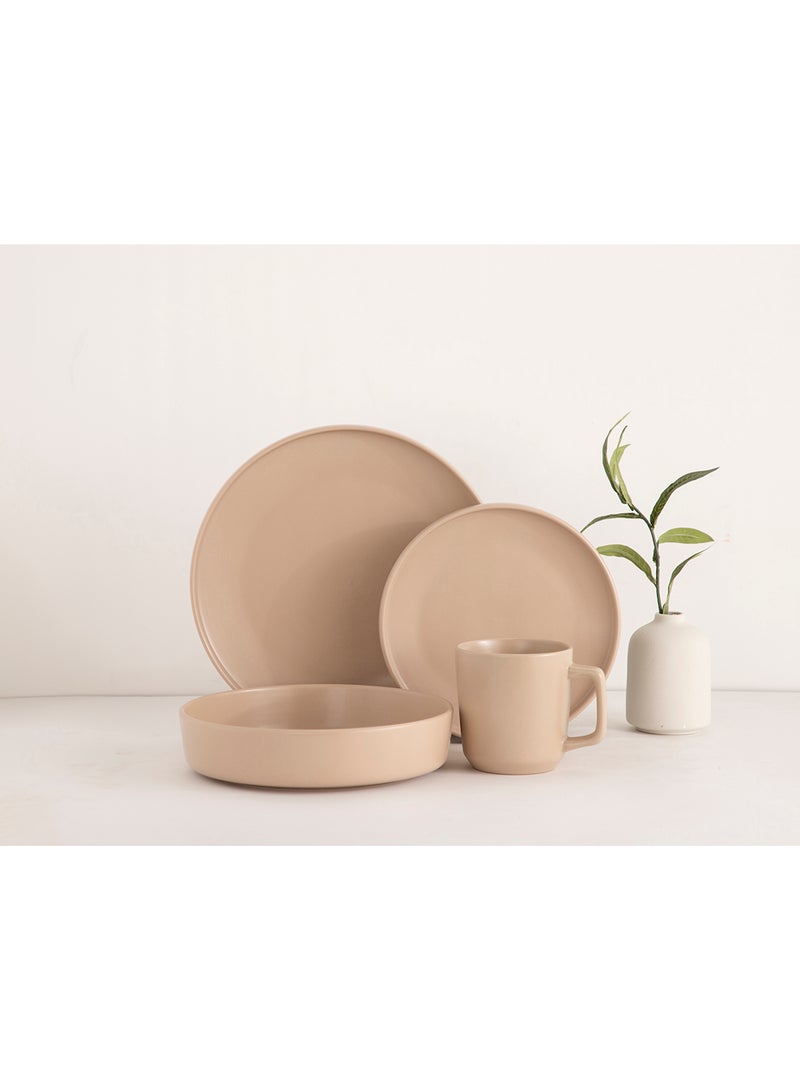 16 Piece Stoneware Dinnerware Set for 4, Kitchen Plates,Bowls And Mugs,Dishwasher & Microwave Safe,Serve for 4 - Matt Beige Color - Image 5