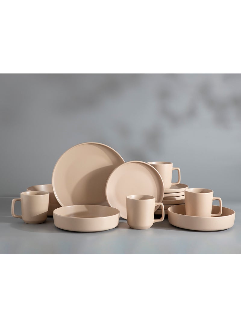 16 Piece Stoneware Dinnerware Set for 4, Kitchen Plates,Bowls And Mugs,Dishwasher & Microwave Safe,Serve for 4 - Matt Beige Color - Image 2