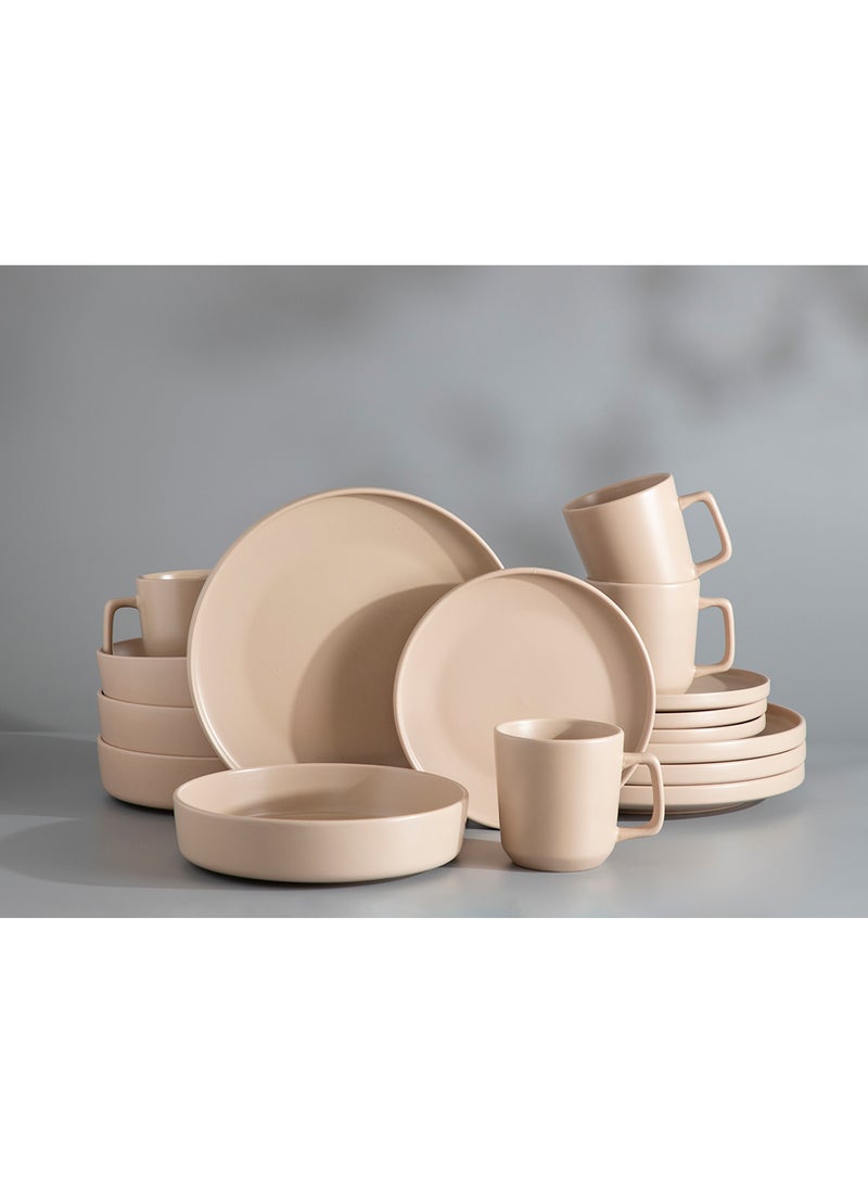 16 Piece Stoneware Dinnerware Set for 4, Kitchen Plates,Bowls And Mugs,Dishwasher & Microwave Safe,Serve for 4 - Matt Beige Color - Image 1