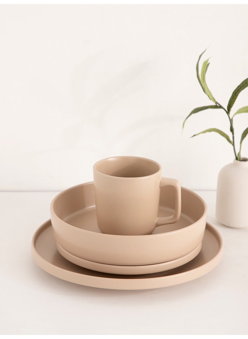 16 Piece Stoneware Dinnerware Set for 4, Kitchen Plates,Bowls And Mugs,Dishwasher & Microwave Safe,Serve for 4 - Matt Beige Color - Image 4