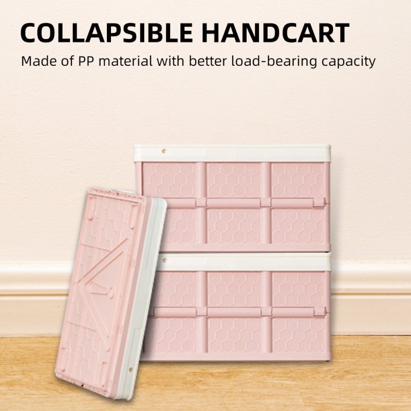 Collapsible Handcart 30L Pink PP Material Sturdy Durable - Foldable Space-Saving Swivel Wheel Cart for Home Storage Outdoor Use - Image 2
