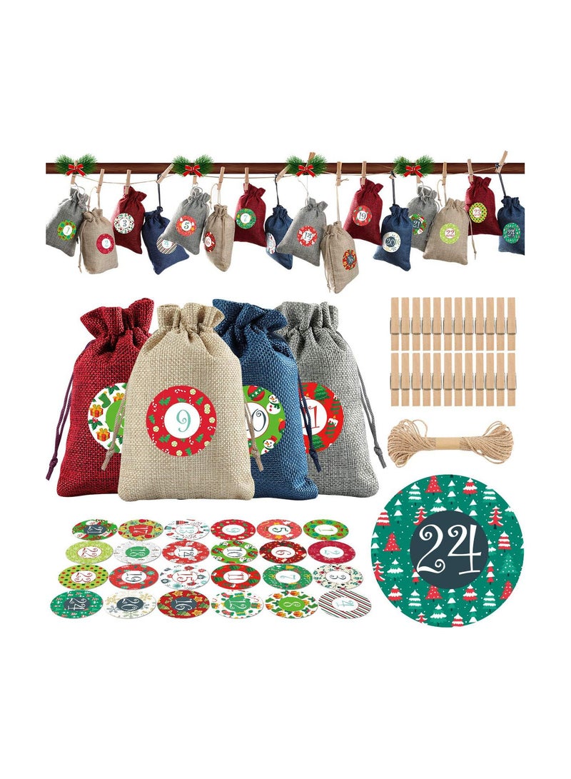 GGOOT Christmas Advent Calendar Bags 2020, 24pcs Christmas Burlap Drawstring Bags Christmas Goody Gift Bags for Party Favors  - Image 1