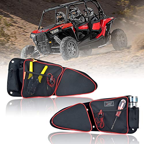 Sresk Front Rear Side Door Bags Storage Bag Compatible with 2014-2025 Pouch Polaris RZR XP 1000, 4 1000, Turbo,Turbo S, S900/S1000 (Front Door, Red Piping 01) - Image 1