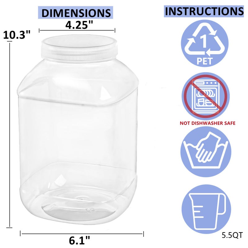 ZOOFOX 2 Pack Clear Plastic Jars, 1.5 Gallon Square Storage Containers with Screw-On Lids, Refillable Empty Jars for Kitchen & Household Storage of Dry Goods, Peanut, Candy, Airtight - Image 2