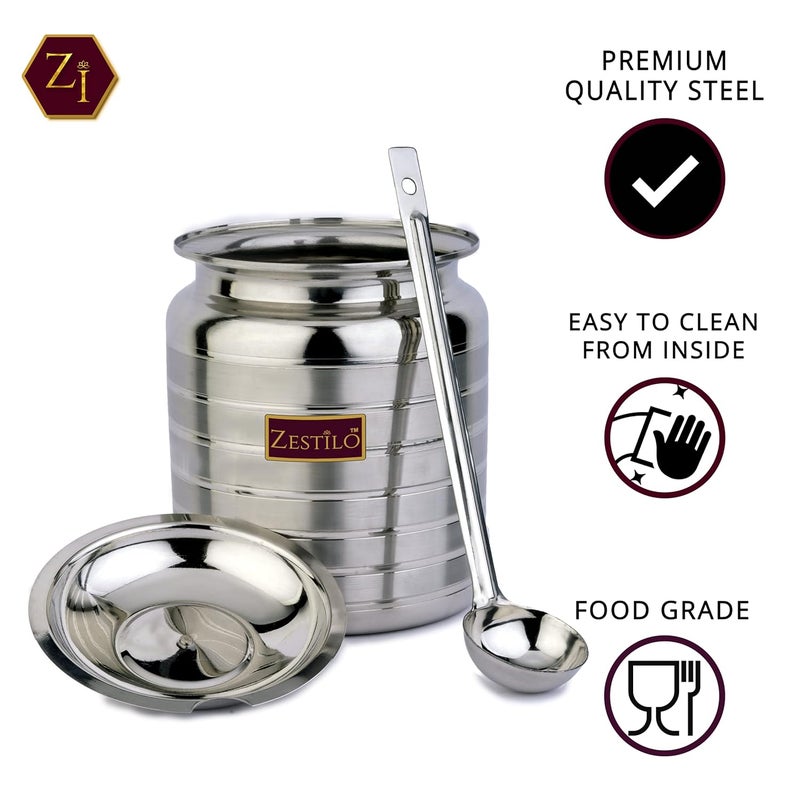 ZESTILO Stainless Steel Oil/Ghee Jar Container Platinum Finish (1500 Ml), Silver - Image 4