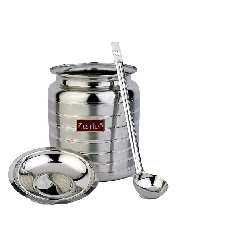 ZESTILO Stainless Steel Oil/Ghee Jar Container Platinum Finish (1500 Ml), Silver - Image 1