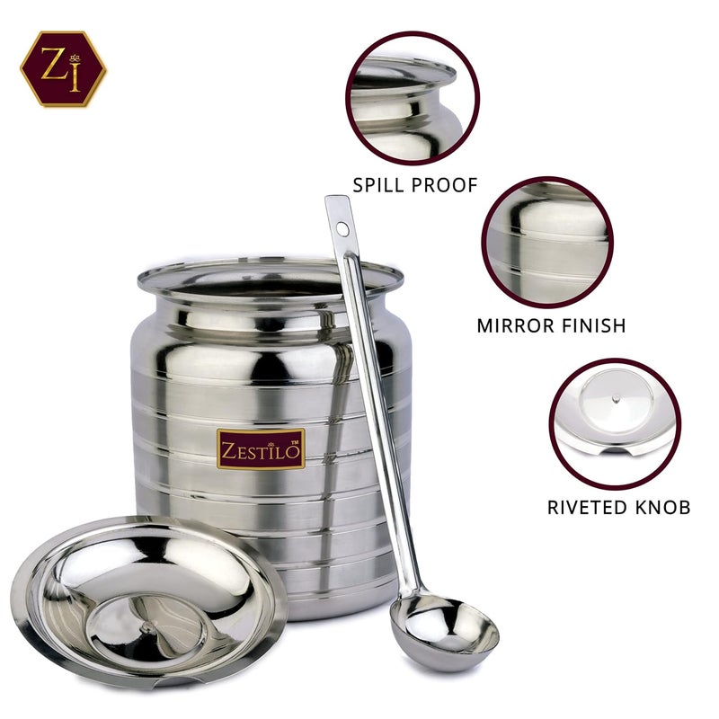 ZESTILO Stainless Steel Oil/Ghee Jar Container Platinum Finish (1500 Ml), Silver - Image 5