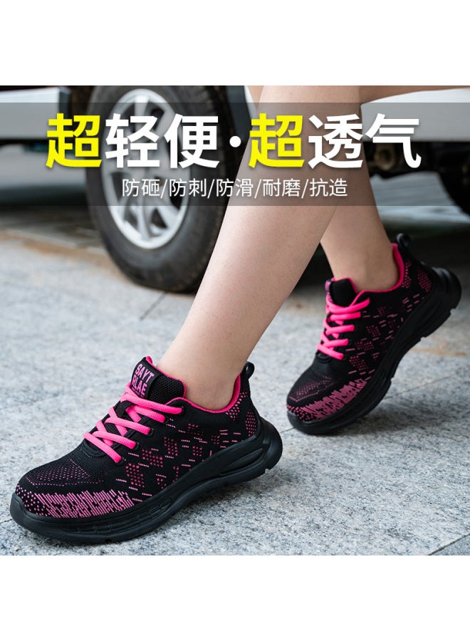 Old housekeeper Laoguanjia Safety Shoes For Women, Ultra-light Flyknit Breathable Steel Toe Anti-smashing Anti-puncture Comfortable Women's Special Small Size Rubber-plastic Solid Sole Wear-resistant Safety Work Functional Shoes Sports 278 Black And Red 34  - Image 3