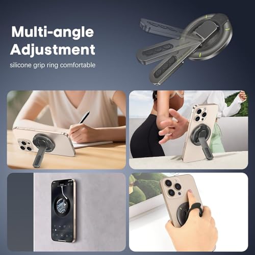 US LITE 360° Magnetic Mobile Stand with Fidget Button Grip | Foldable Kickstand Holder | Adjustable Viewing Angles | Dual Magnet Mount | Soft Silicone Grip Loop for All Smartphones - Black - Image 5