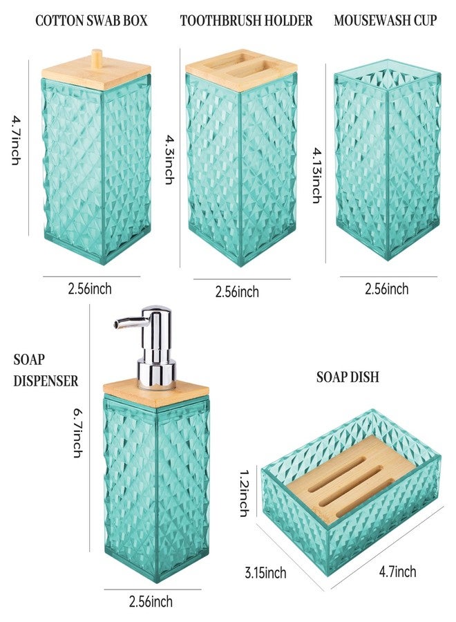 RRM Bathroom Accessory Set, Grid Pattern 5 Pcs Plastic Bathroom Set Include Qtip Holder Dispenser, Soap Dispenser, Soap Dish, Toothbrush Holder, Mousewash Cup, Modern Bathroom Décor Set(Teal) - Image 5