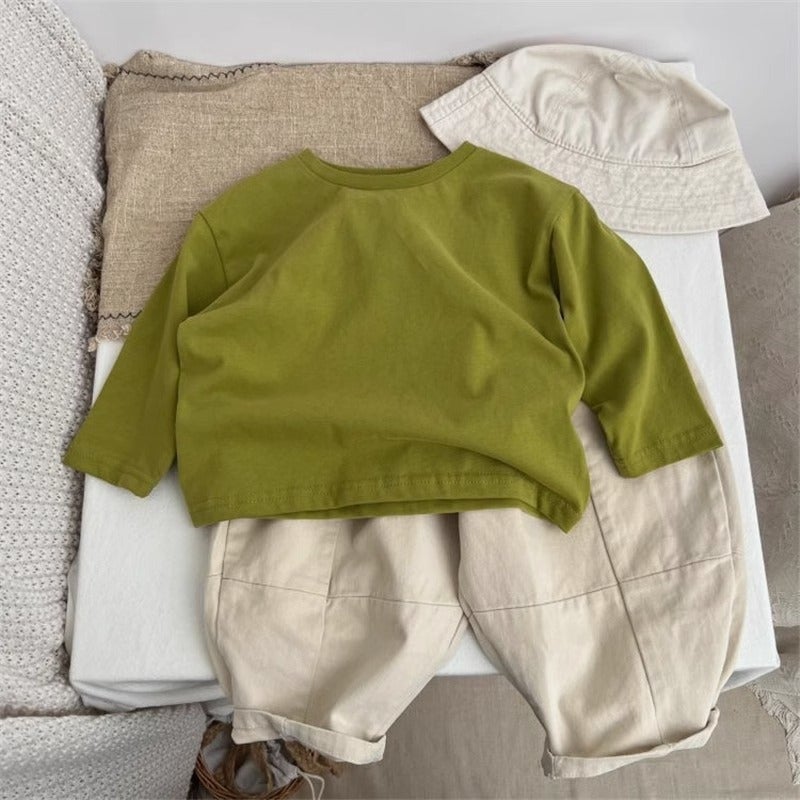 New Boys And Girls Baby All-Match Solid Color Base Shirt T Foundation Solid Color Korean Children'S Loose Soft Long-Sleeved T-Shirt - Image 5